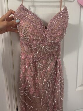 Embellished Pink Strapless Evening Dress
